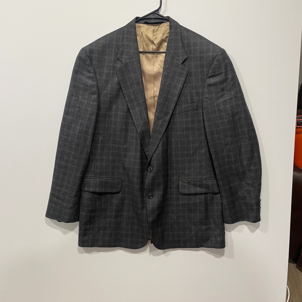 Lands' End Men's 46L Lambswool Gray Plaid Blazer Sport Coat Jacket‎